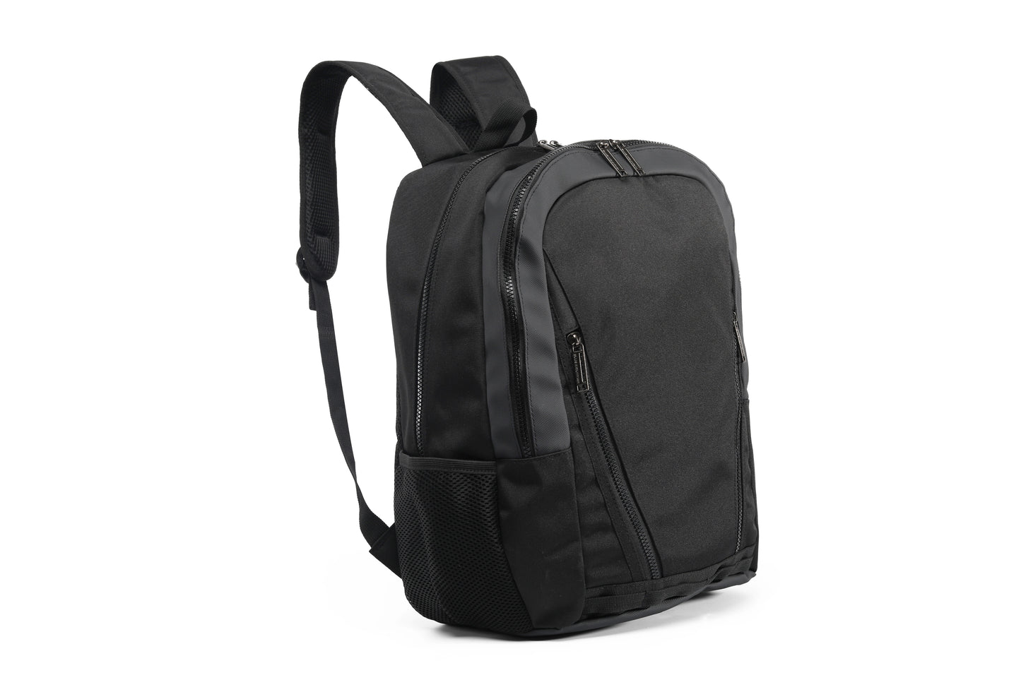 Black backpack on a white background