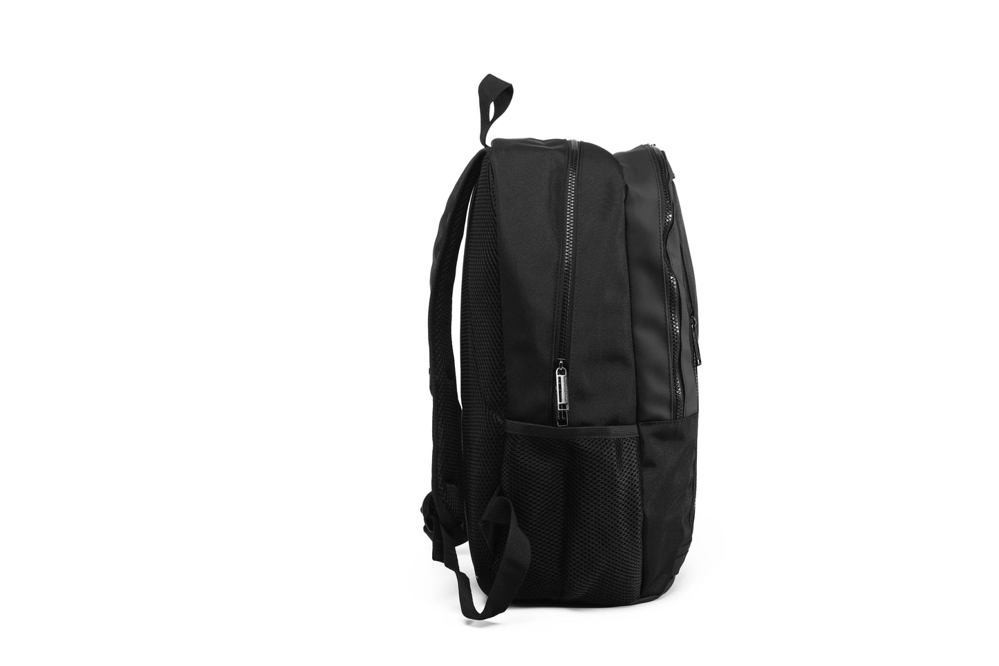 Black backpack on a white background