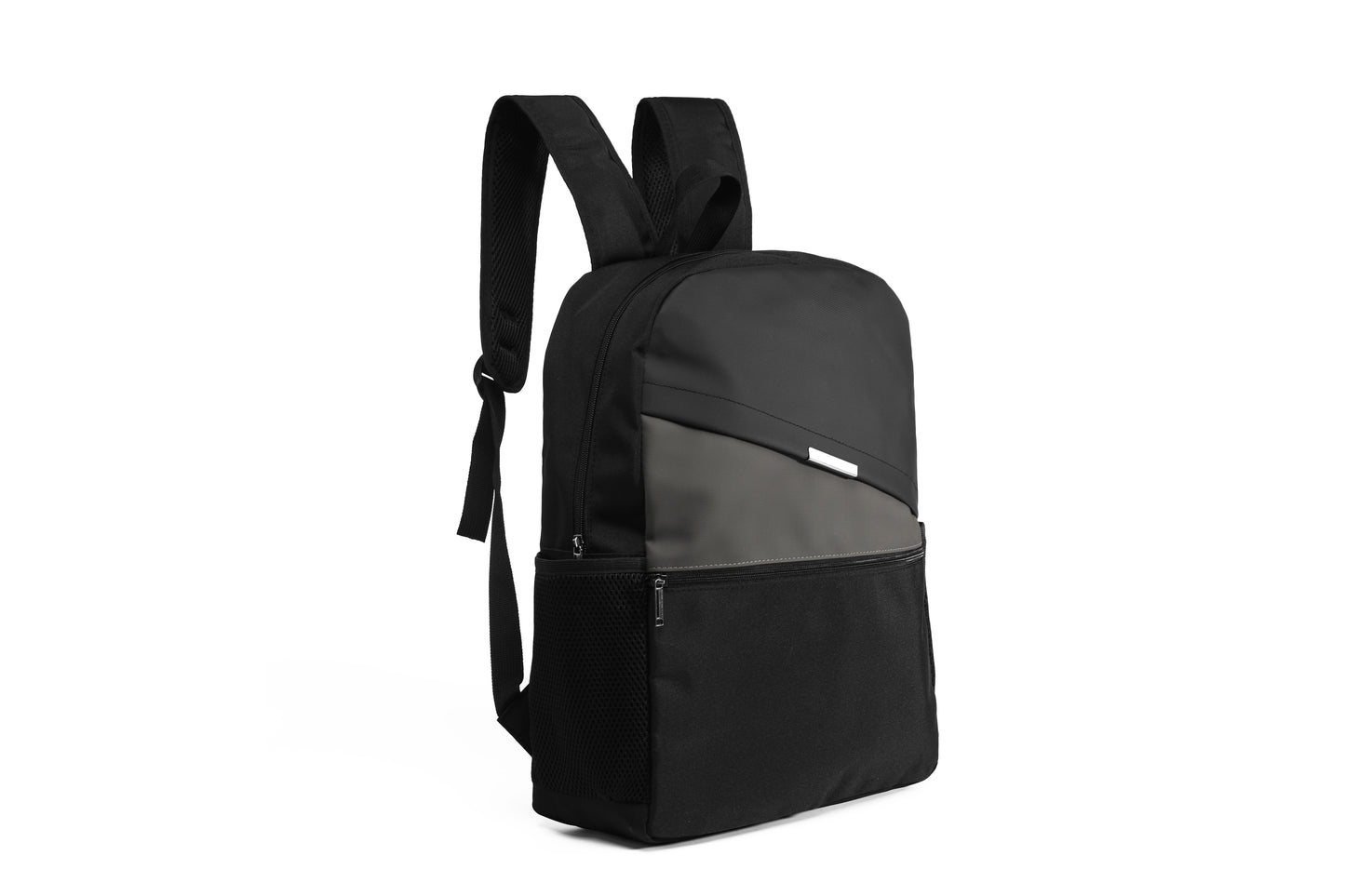 Black backpack on a white background