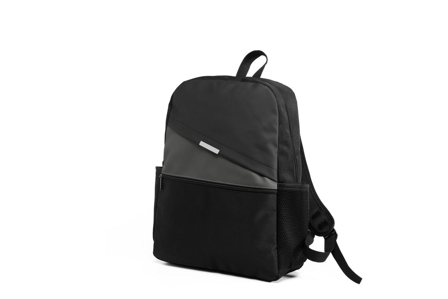 Black and gray backpack on a white background