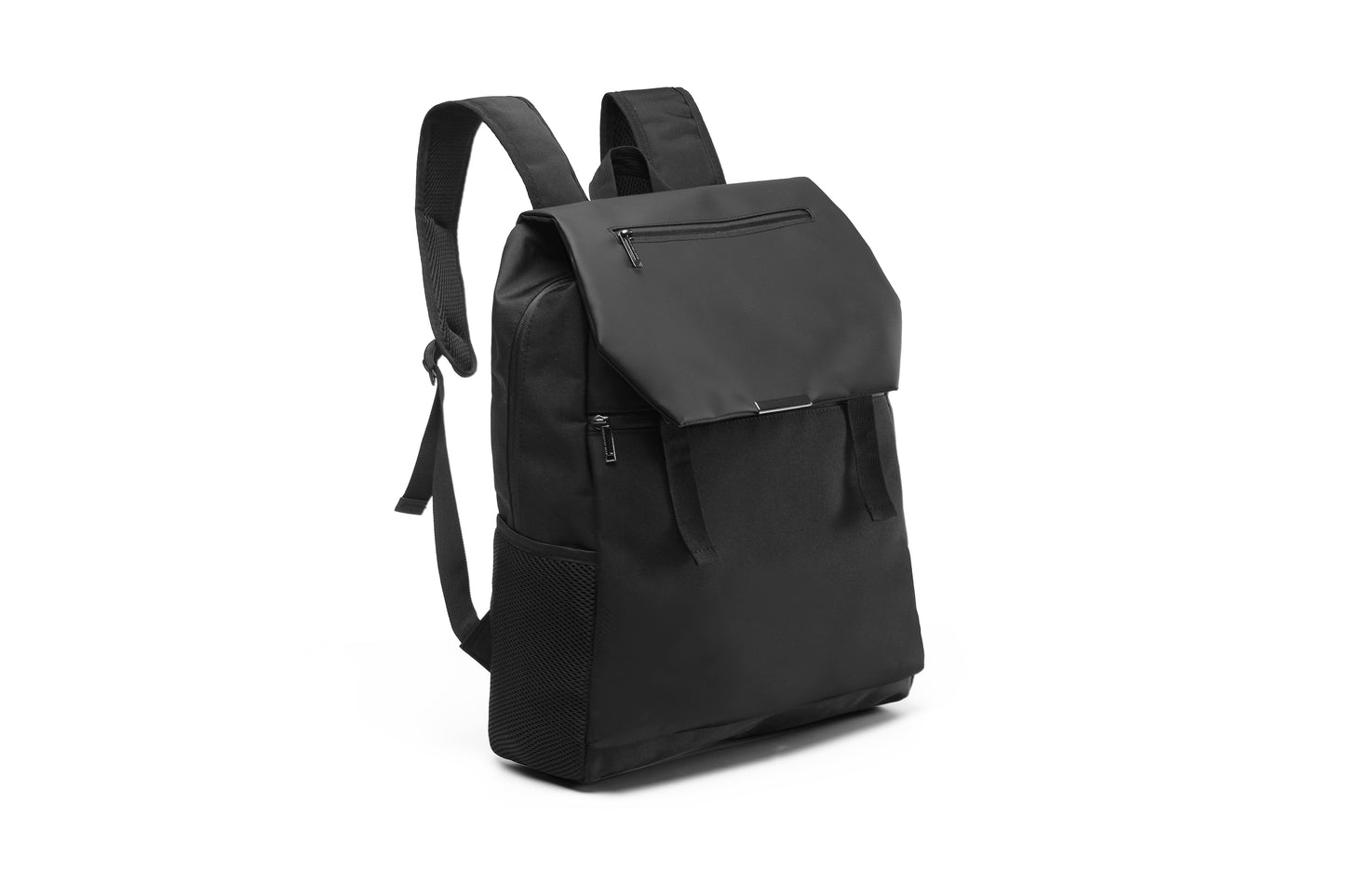 Black backpack on a white background