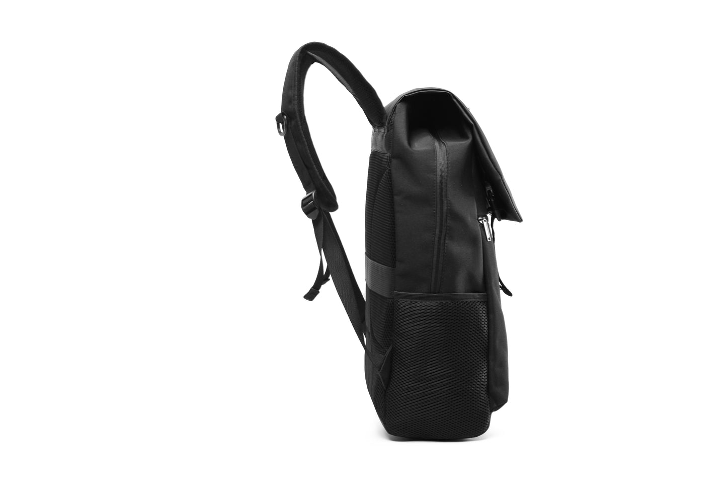 Black backpack on a white background