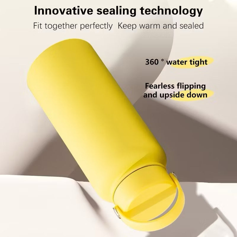 600ml BPA-Free Yellow Plastic Tumbler with Flip-Top Lid β Side View