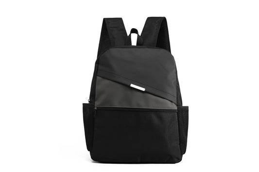 Black backpack with a gray section on a white background