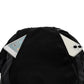 Black backpack with a tablet and phone in front pocket on a white background
