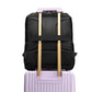 Black backpack with gold straps on a white background