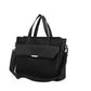Black handbag with a shoulder strap on a white background