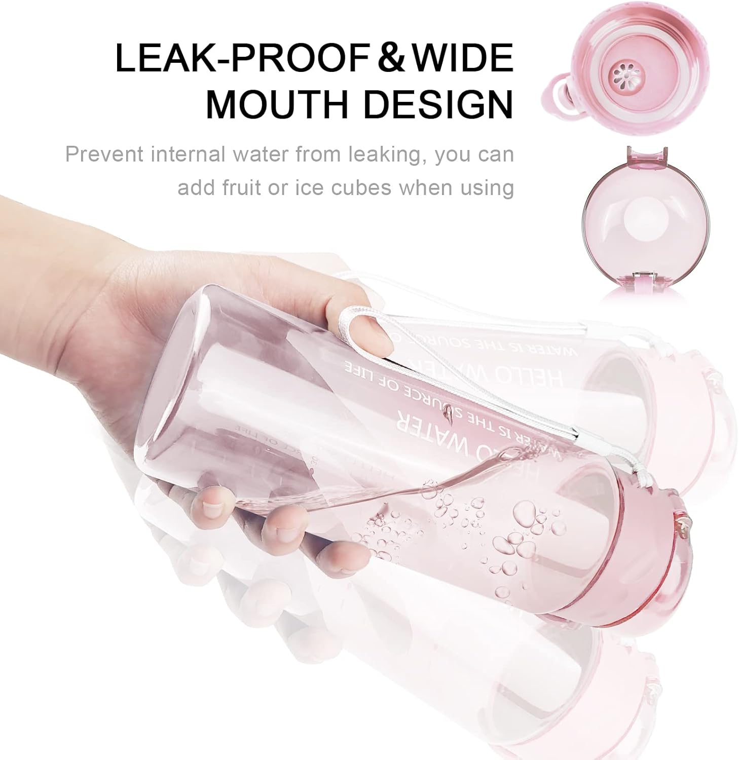 780ml BPA-Free PC Pink Water Bottle with Strap – Side View